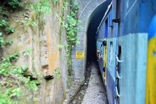 View of train entering to Tunnel